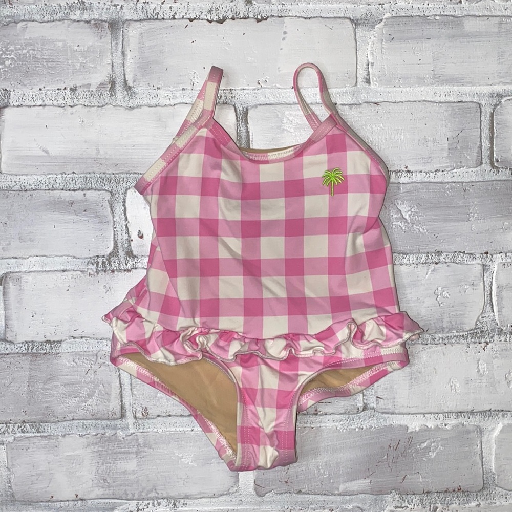Lilly Pulitzer pink & white plaid ruffle swimsuit 3-6m